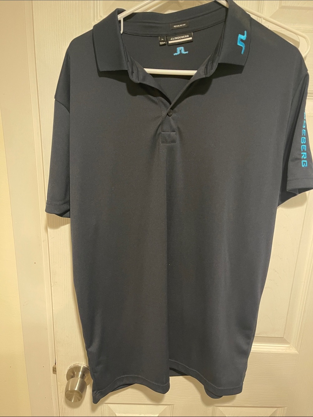J.Lindeberg Men’s Navy Polo Shirt with Light Blue Logo